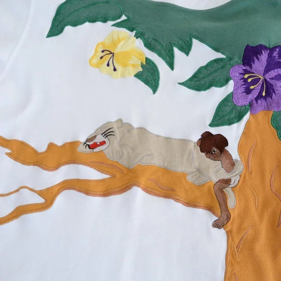 Vintage Spanner Imports  White & Green Tarzan Themed 100% Cotton Sweater S - Picture 8 of 12